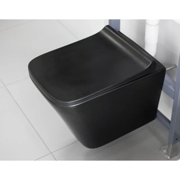 Унитаз подвесной CeramaLux 5171MB безободковый, с сиденьем микролифт, черный матовый