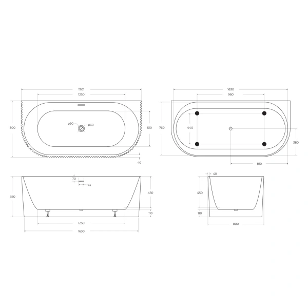 Акриловая ванна 170,1x80 см BelBagno BB713-1700-800-MATT