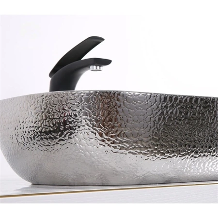 Раковина-чаша CeramaLux D1333H021 46x33 см, накладная, белый/серебряный