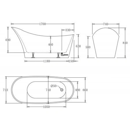 Акриловая ванна BelBagno BB64-1700 170x74 см, отдельностоящая, белый