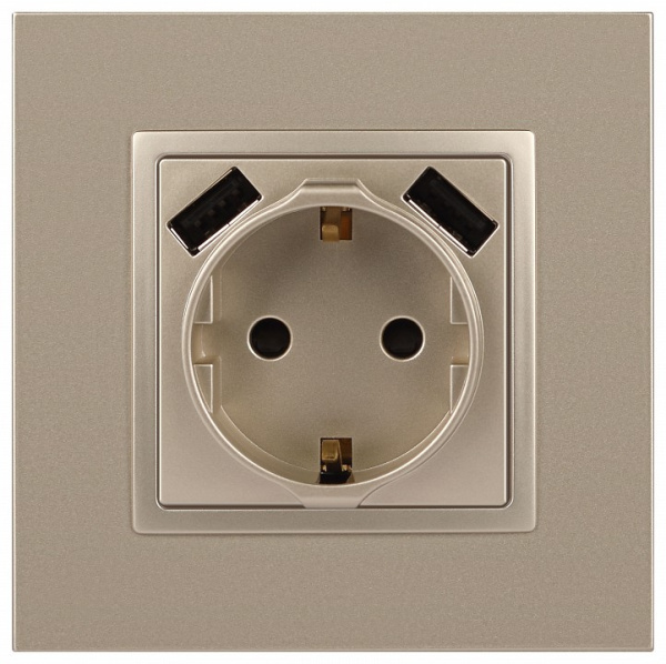 Розетка с заземлением и со шторкой и 2хUSB, без рамки Эра Эра Elegance 14-4109-04