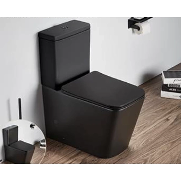 Унитаз-компакт CeramaLux 2170AXMB безободковый, с сиденьем микролифт, черный матовый