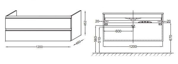 Тумба под раковину 120 см Jacob Delafon Vox EB2021-RA-N29 серая кожа