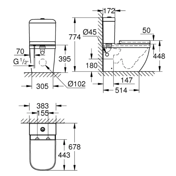 Унитаз-компакт Grohe Euro Ceramic 3946200H безободковый, торнадо, с сиденьем микролифт, альпийский белый
