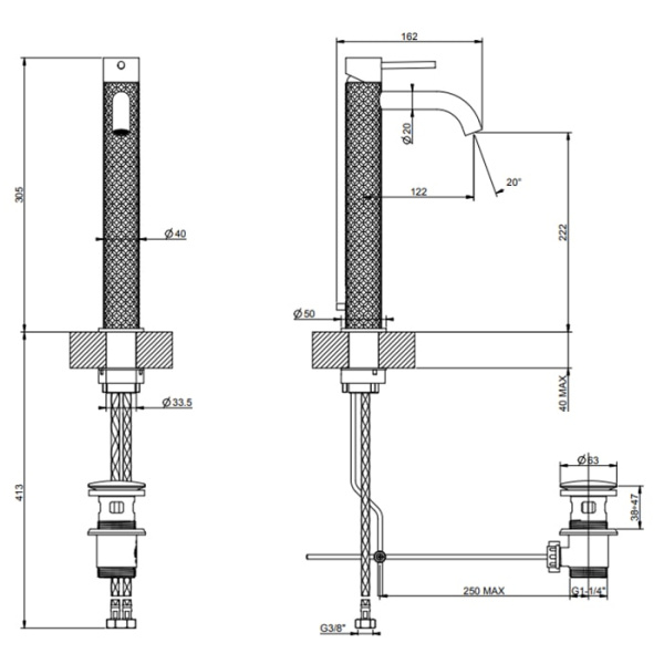 Смеситель для раковины Gessi 316 54104#707 черный матовый