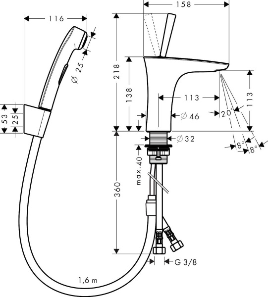 Смеситель для раковины hansgrohe PuraVida 15275400 с гигиеническим душем