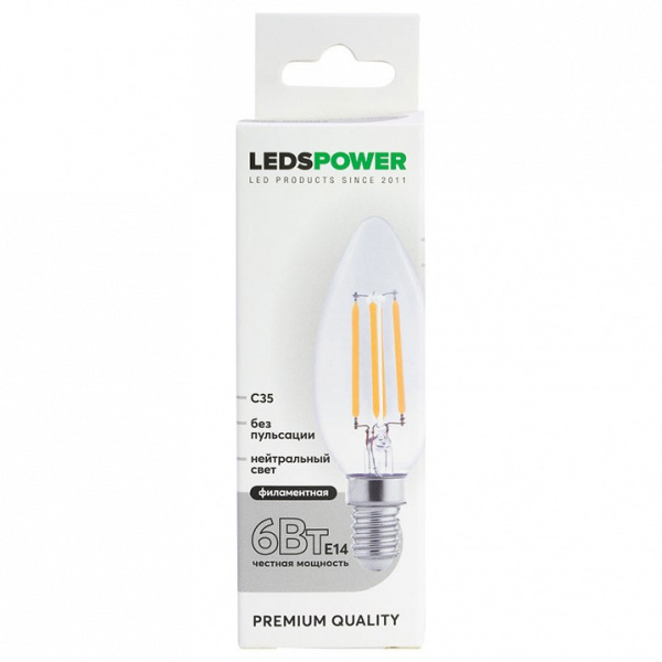 Лампа светодиодная LEDS POWER C35 E14 6Вт 4000K 007083