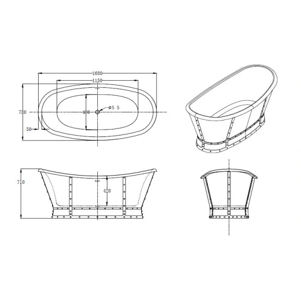Акриловая ванна BelBagno BB33-CF36 168x78 см, отдельностоящая, серый матовый