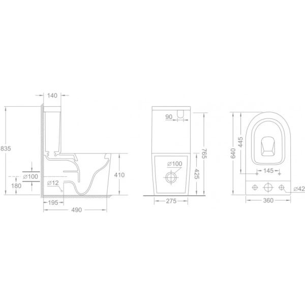 Унитаз-компакт CeramaLux NS2178MB безободковый, с сиденьем микролифт, черный матовый