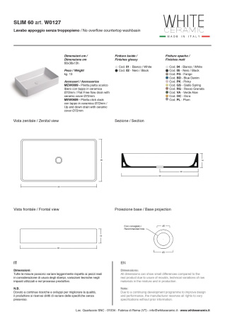 Раковина White Ceramic Slim 60 W012701