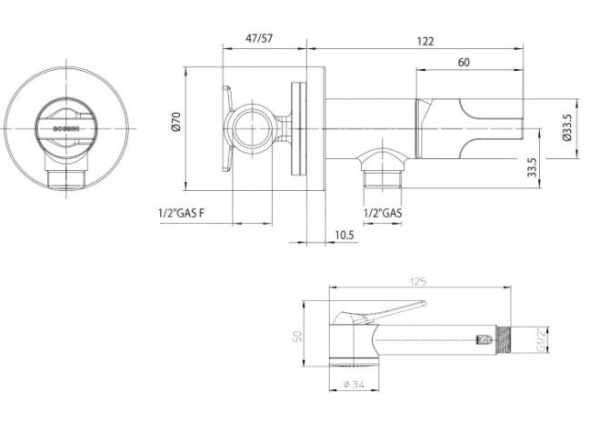 Гигиенический душ Bossini Paloma Brass E34007B.030 со смесителем