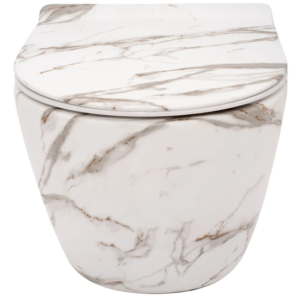 Унитаз подвесной Rea Carlos REA-C8004 безободковый, с сиденьем микролифт, белый мрамор