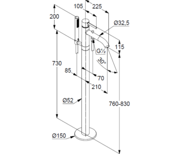 Смеситель для ванны и душа Kludi Bozz 38590N076 с душевым гарнитуром брашированное золото