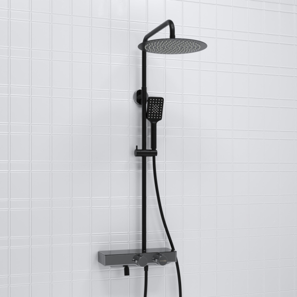 Душевая стойка WasserKRAFT A114.160.130.CB Thermo черный матовый/хром