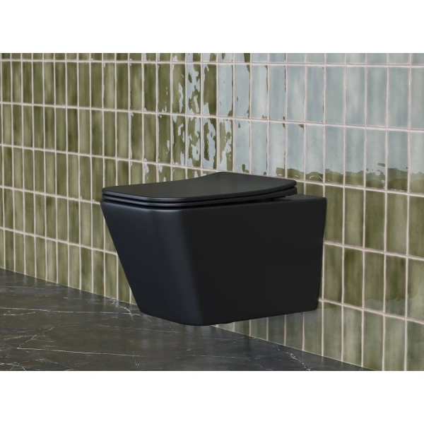 Унитаз подвесной Ceramica Nova Metric CN3007MB безободковый, с сиденьем микролифт, черный матовый