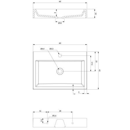 Раковина 60x42 см Omnires Thasos THASOS600BP