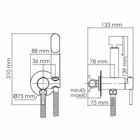 Гигиенический душ WasserKRAFT A70638 со смесителем, черный матовый