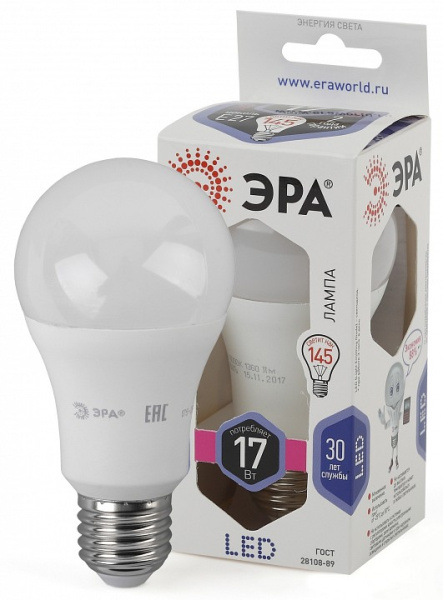 Лампа светодиодная Эра Стандарт E27 17Вт 6000K LED A60-17W-860-E27