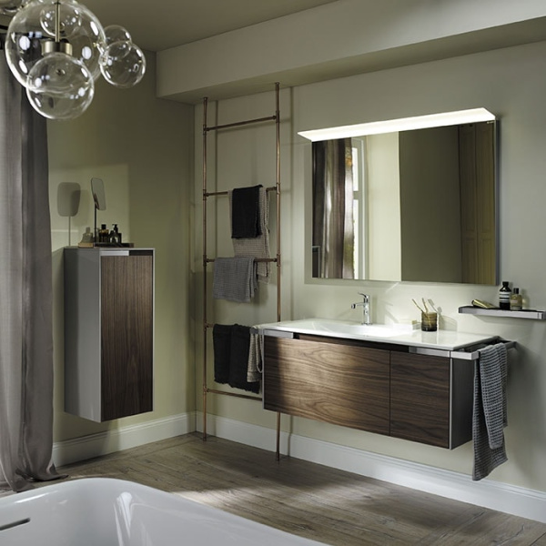 Тумба с раковиной Burgbad Yso 128 SFAC111 L K0396 F2321 C0001*1 светло-серый глянцевый/коньячный орех