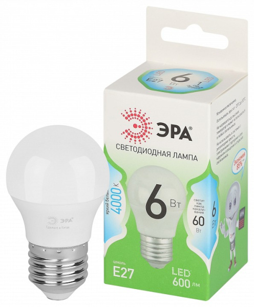 Лампа светодиодная Эра Green Line E27 6Вт 4000K LED P45-6W-840-E27 GL