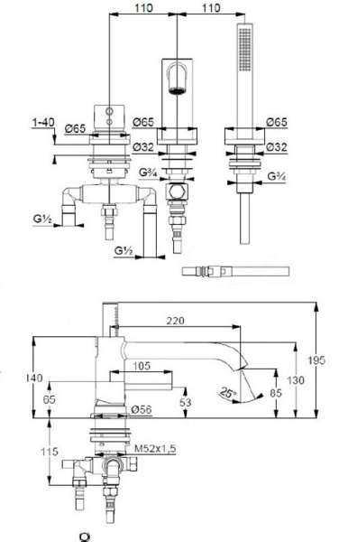 Смеситель для ванны и душа Kludi Bozz 384480576 с душевым гарнитуром