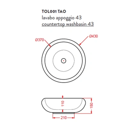 Раковина 43x43 см Artceram Tao TOL001 01 00