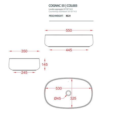 Раковина Artceram Cognac COL003 40 00