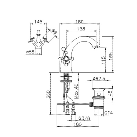 Смеситель для раковины Huber Victorian VT0005102A сталь