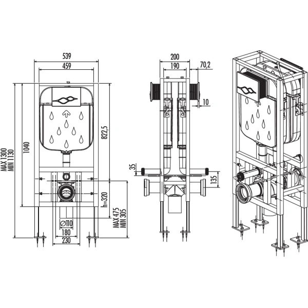 Инсталляция для двух унитазов Creavit GR5005.00 сенсорная