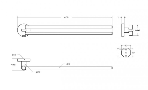 Полотенцедержатель двойной поворотный Cezares RELAX-THD-S-NOP чёрный матовый