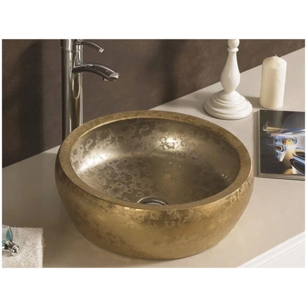 Раковина-чаша CeramaLux J2023 41x41 см, накладная, золотой матовый