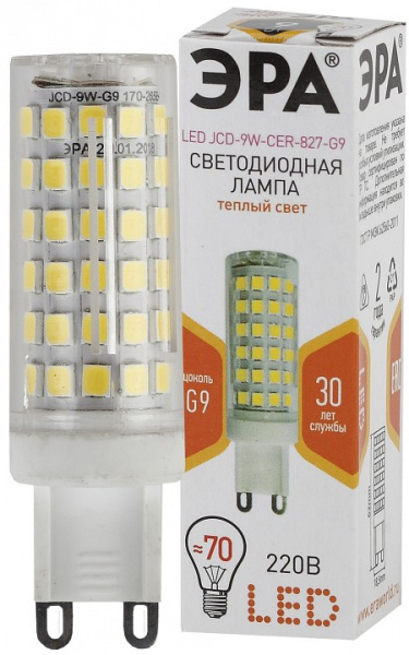 Лампа светодиодная Эра Стандарт G9 9Вт 2700K LED JCD-9W-CER-827-G9
