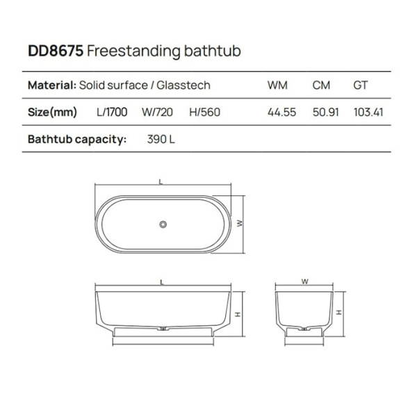 Отдельностоящая ванна Dea Design Shadow 170х72х56 DD8675 1700 R1 sunset