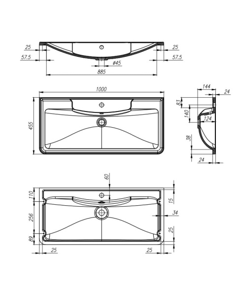 Раковина BelBagno BB1000/455-LV-MR-ALR