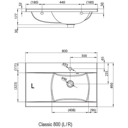 Раковина 80x49 см Ravak Classic 800 R XJDP1180000
