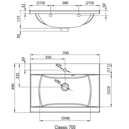 Раковина 70x49 см Ravak Classic 700 XJD01170000