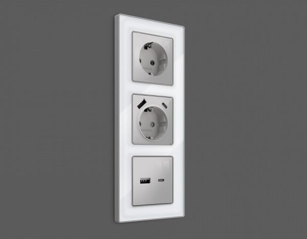 Накладка для розетки с заземлением и со шторками и 2хUSB type A и C Ambrella Volt ALFA AP4100