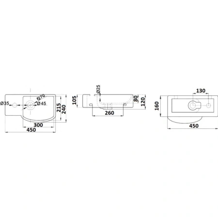 Раковина CeramaLux 7947BR 45x24 см R, рукомойник, белый