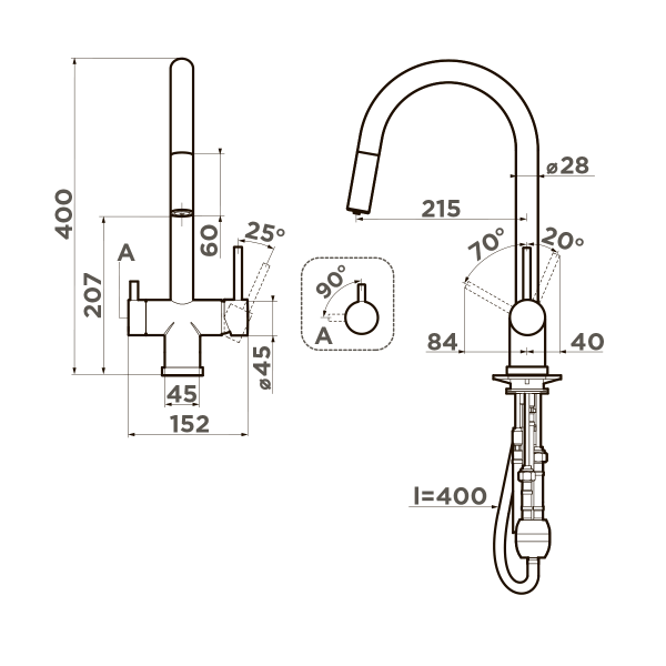 Смеситель для кухни Omoikiri Akita-S-BN 4994302 нержавеющая сталь