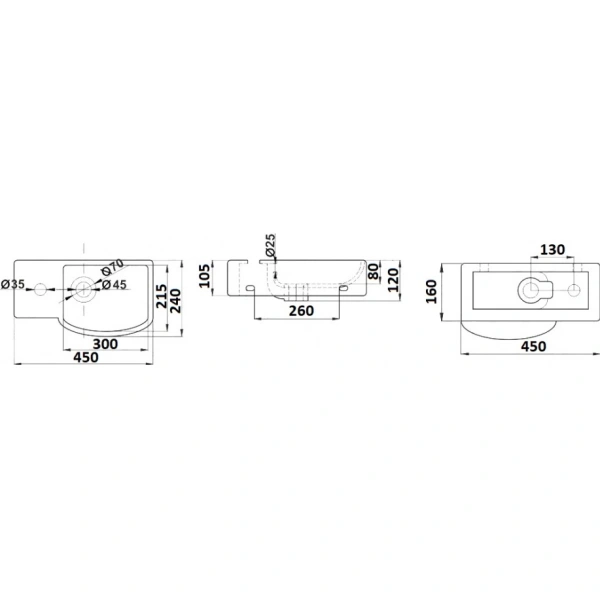 Раковина CeramaLux 7947BR 45x24 см R, рукомойник, белый