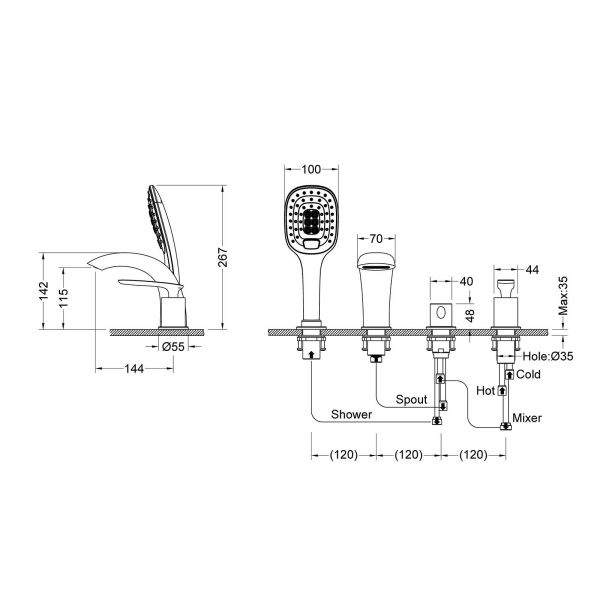 Смеситель для ванны с душем врезной Timo Helmi 4020/03Y черный