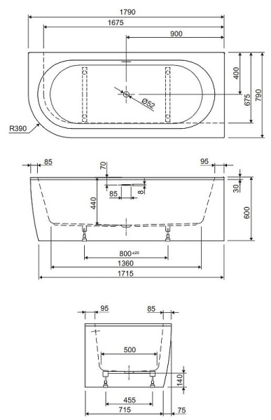 Акриловая ванна Cezares Slim 180x80 SLIM CORNER-180-80-44-R-W37
