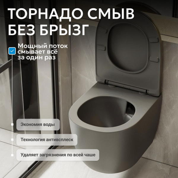 Подвесной унитаз Abber Bequem AC1101TMG с крышкой-сиденьем серый матовый