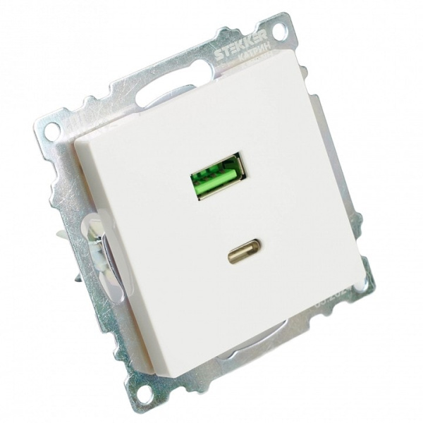 Розетка 2хUSB type A и C без рамки Stekker Катрин 50051