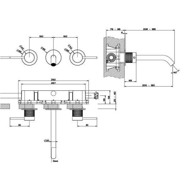 Смеситель для раковины Gessi 316 54294#707 черный матовый