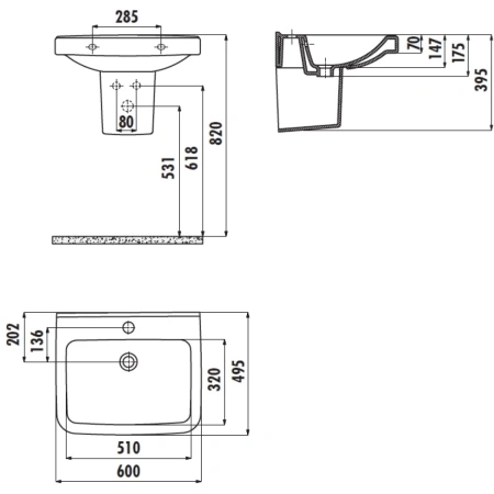 Раковина 60x49,5 см Creavit Lara LR060-00CB00E-0000