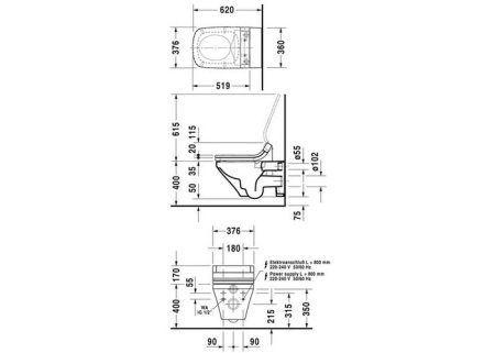 Подвесной унитаз Duravit DuraStyle 2542590000 безободковый с функцией биде