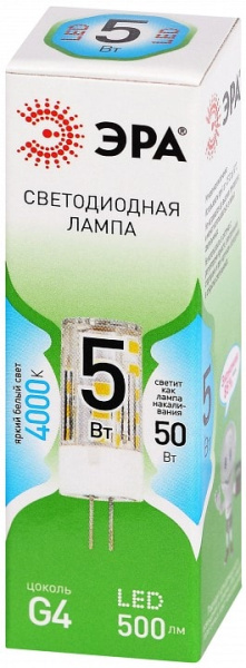 Лампа светодиодная Эра Green Line G4 5Вт 4000K LED G4-JC-5W-840-12V GL