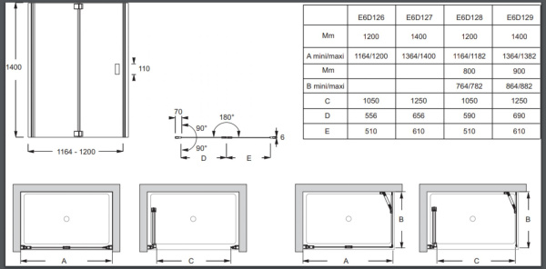 Шторка для ванны 140x140 Jacob Delafon Capsule E6D127-GA
