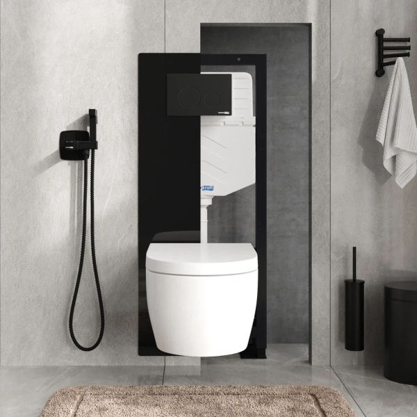 Инсталляция для унитаза WasserKRAFT Glan 66 66TLT.010.ME.BL.MB02 с кнопкой смыва, черный матовый